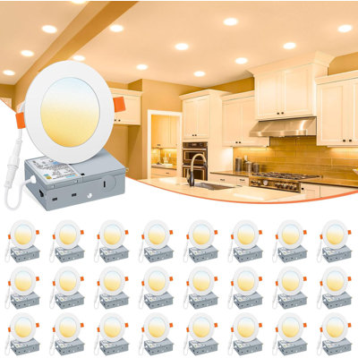 24 paquets de 4 po DEL intégrée ultra-mince 5cct à intensité variable encastrée avec boîte de jonction, 2700k à 5000k Selecttable 700lumens