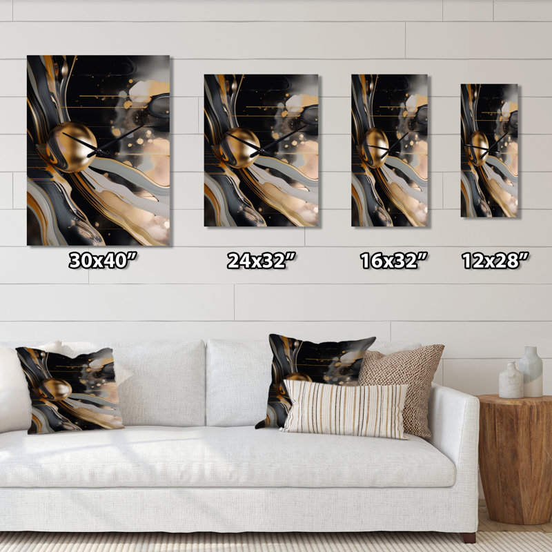 Jaisai - Horloge murale moderne en marbre abstrait, H 32 po x l 24 po x P 1 po