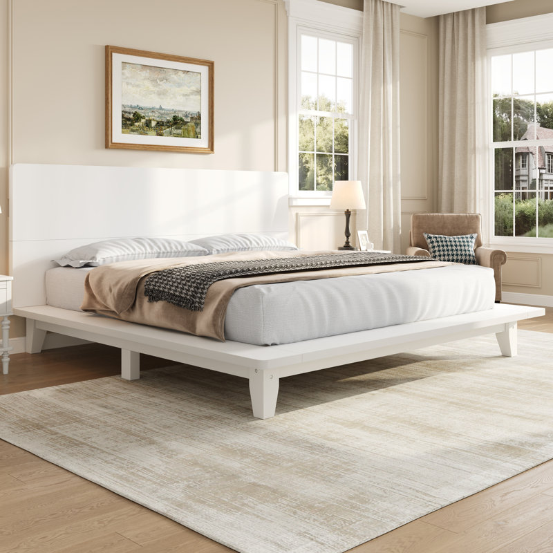 Lit plateforme en bois avec tête de lit et support à lattes Roomfitters, Blanc, King
