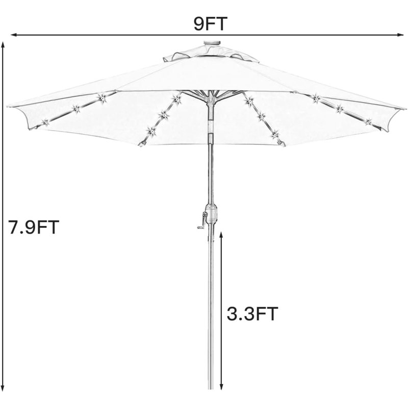 Parasol de marché éclairé avec manivelle 108 po Tayhlor, Bleu