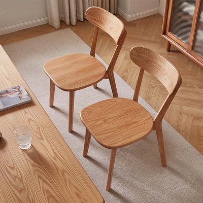 Ensemble de 2 chaises de salle à manger en chêne, dossier en bois naturel, chaises d'appoint sans accoudoirs modernes pour la salle à manger et la cuisine, conception simple