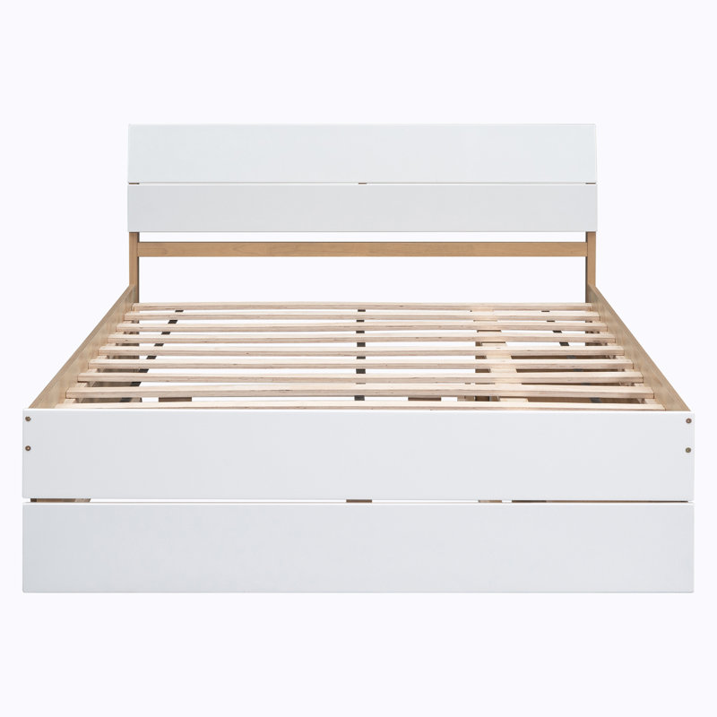 Modern Full Bed Frame And 2 Drawers ,platform bed,storage bed, White/Oak, Twin