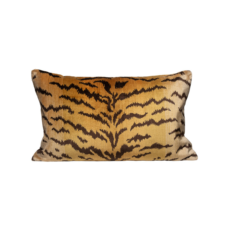 Wild Glamour Viscose Animal Print Pillow Cover & Insert, Ivory/Gold/Black, 14" H x 22" W x 1" D