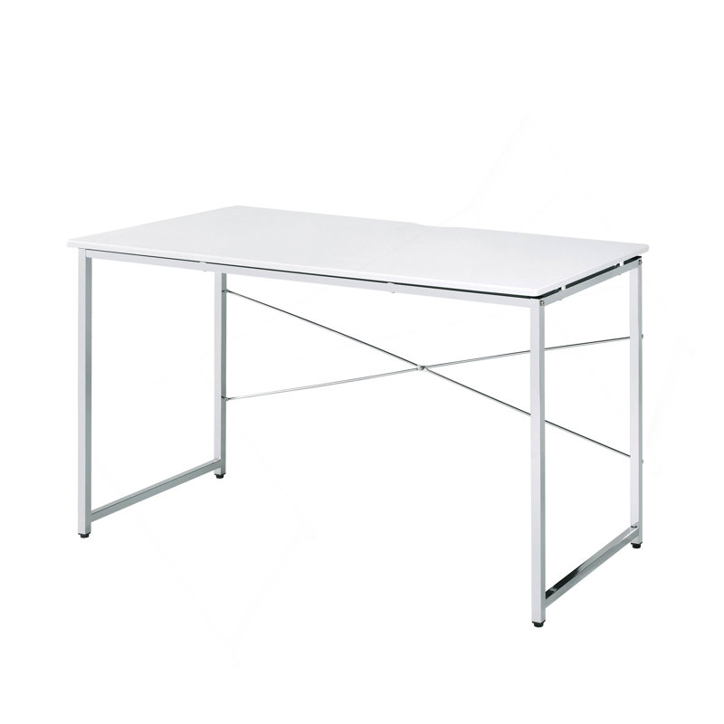 White And Chrome Writing Desk With Sled Base, White
