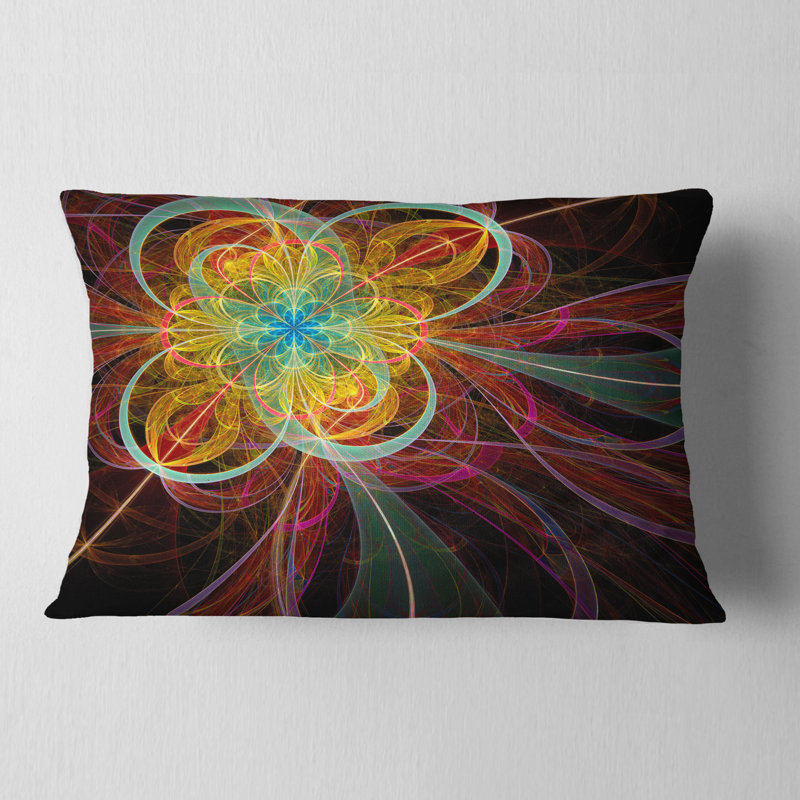 Fleur fractale rouge colorée - coussin imprimé abstrait