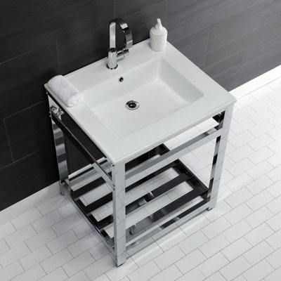 Ceramic Rectangular Console Bathroom Sink with Overflow
