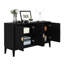 Buffet noir avec 4 portes de rangement. Bois massif et matériau. Tablettes réglables. Charmantes poignées dorées. Grande capacité à 4 portes pour la salle à manger. Noir . Tablette. Espace élégant