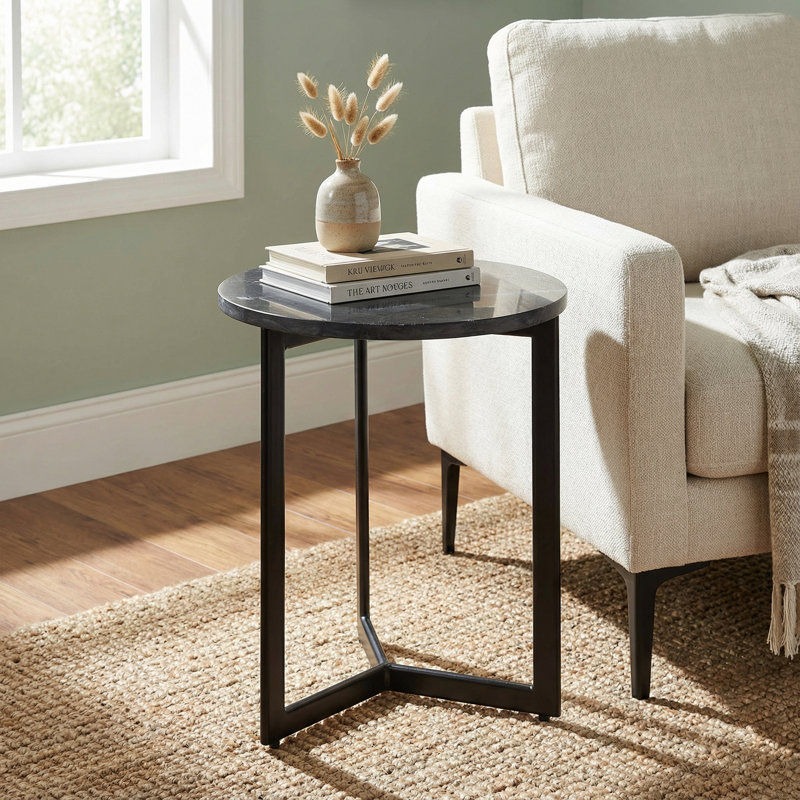 Table d'appoint ronde en métal noir et marbre Emmaleen, 15 po