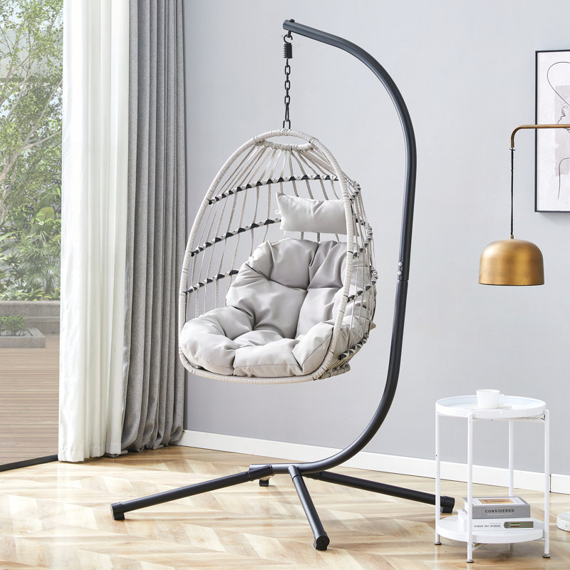 Chaise suspendue en fer robuste avec tissage en osier, Gris clair