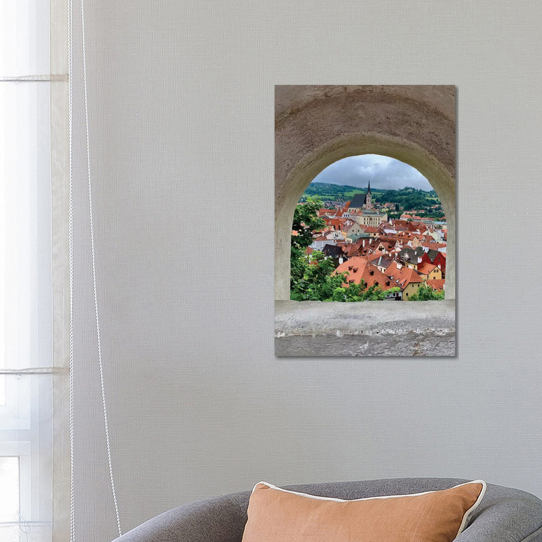 Village Through The Window von Susan Vizvary - Galerie-verpackte Leinwand Giclée auf Leinwand