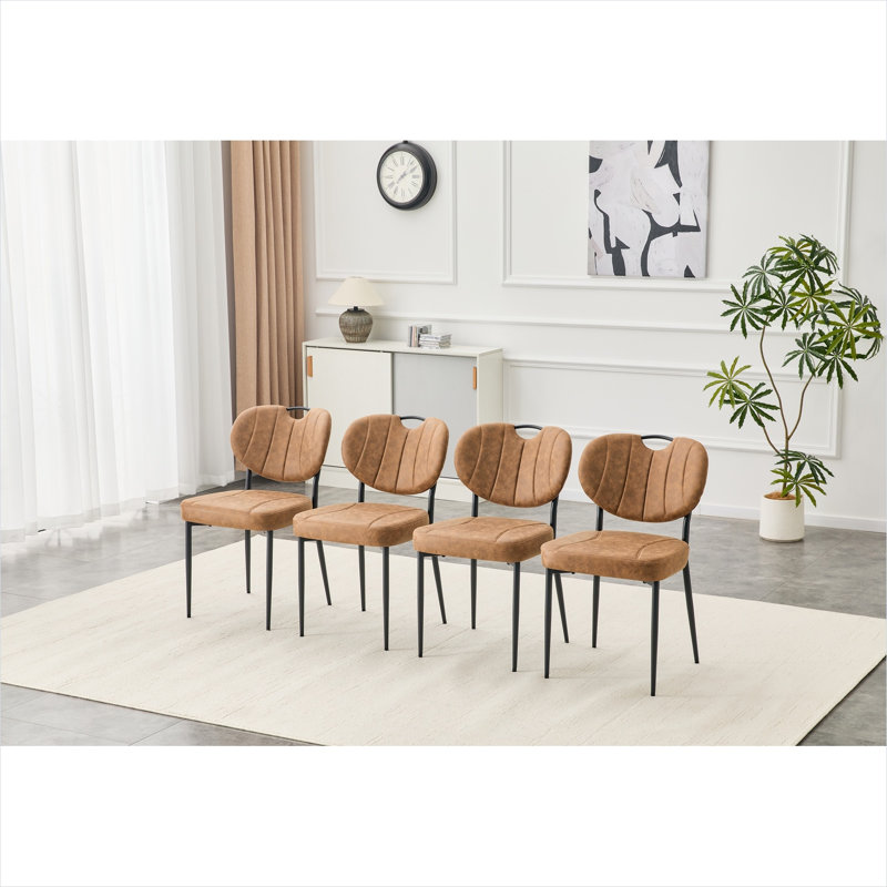 Ensemble de 4 chaises d'appoint, fini brun, revêtement en tissu technique, pieds en métal, L 23,23 po x l 20,47 po x H 33,46 po