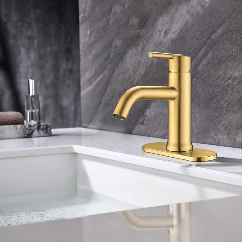 Modern Single Hole Bathroom Faucet, Brushed Gold, Handle For Temperature And Flow Adjustment, Water - Saving 1.2 Gpm, Deck Mounted Sink Compatibility High Performance Hole, Gold Finish, Adjustable