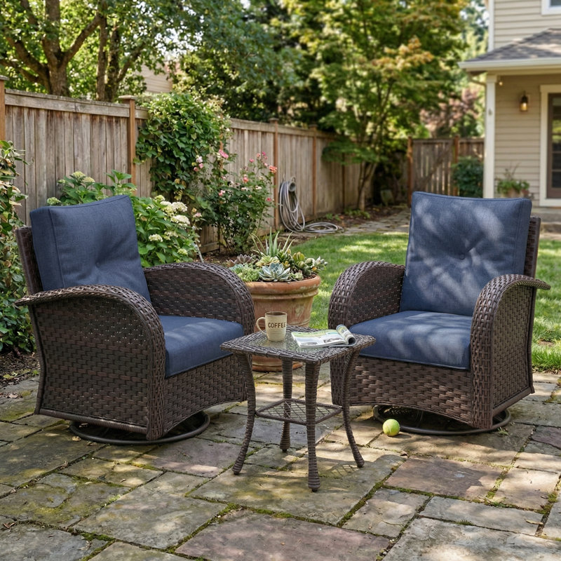 Ensemble de meubles de patio d'extérieur 3 pièces Layinsun, Marine, Brun