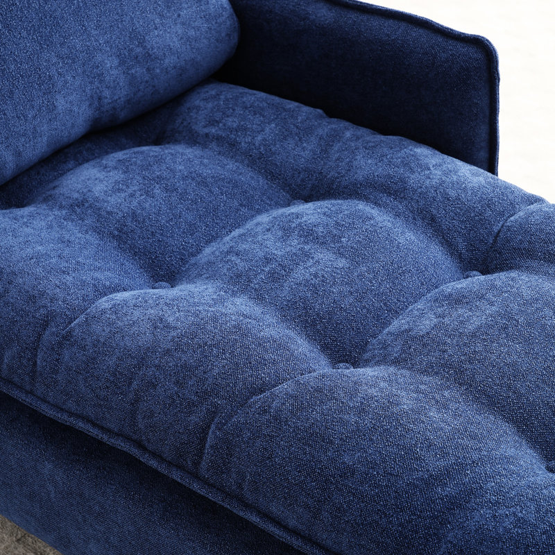 Chaise longue de 55 po - rembourrée avec accoudoir gauche et coussin lombaire, siège de bureau bleu, siège de bureau en mousse haute densité, aspect rétro