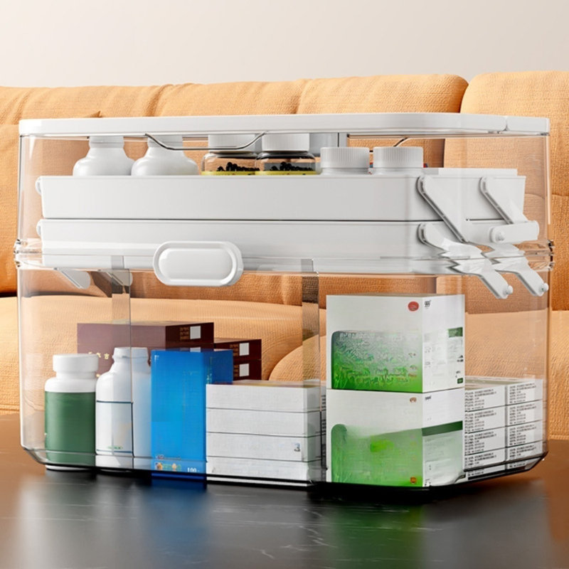 Medicine Storage Box For Home Travel 3-Layer Foldable With Safety Lock