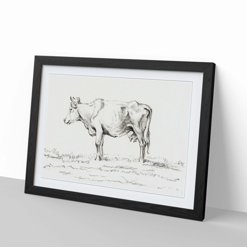 A Standing Cow by Jean Bernard - Single Picture Frame Print, 45cm H x 63cm W x 2cm D, Black Framed