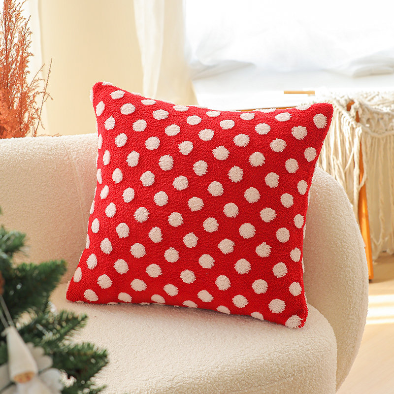 Indoor / Outdoor Red Square Cushion, Red/White Dots