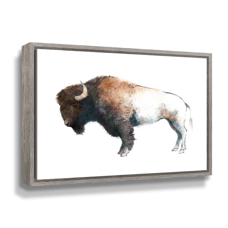 Colourful Bison by Avery Tillmon Print on Canvas, 36" H x 48" W x 2" D, Grey White Floater Frame