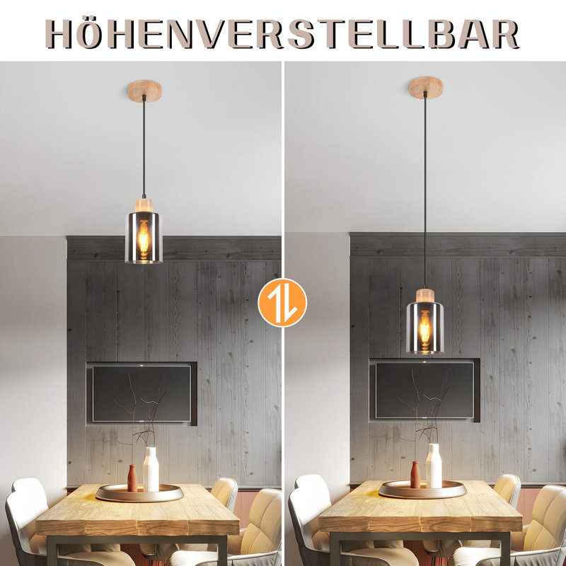 Hanging lamp dining table pendant light vintage: dining room lamp hanging smoked glass E27 dining table lamp in industrial style bedroom hanging light for living room dining room - Without bulb