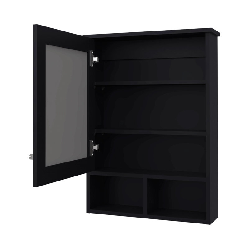Pharmacie avec porte et miroir inclus, Noir mat