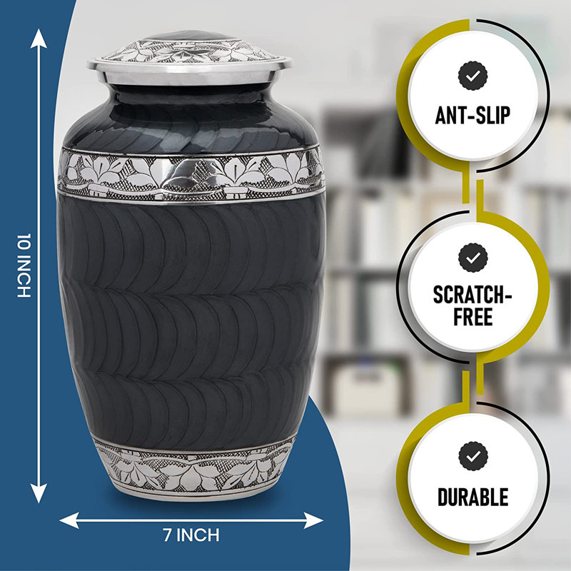 Handcrafted Polished Black and Silver Metal Urn for Ashes