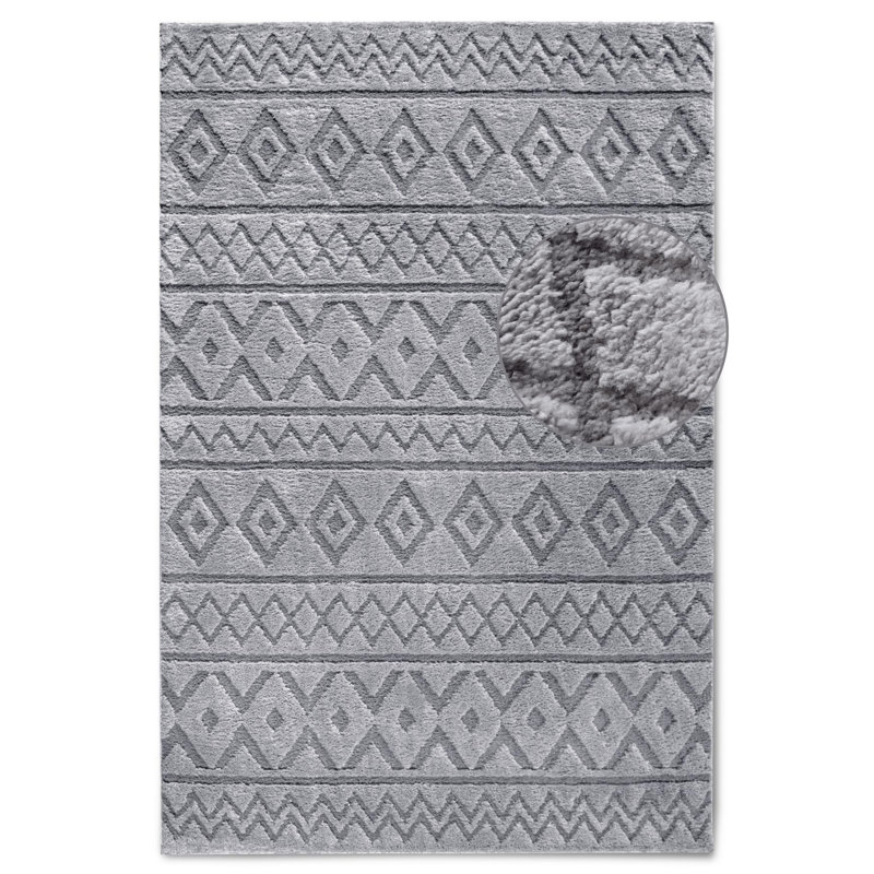 , Light Grey Gallery Abstract Machine Woven Area Rug, Rectangle 160 x 235cm