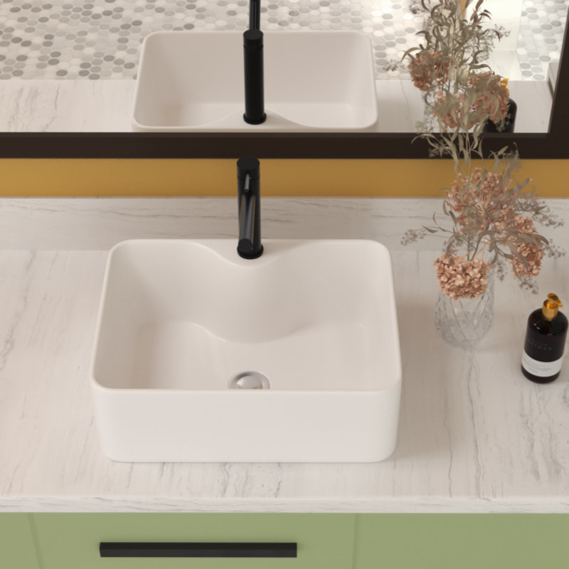 16'' White Ceramic Rectangular Bathroom Vessel Sink