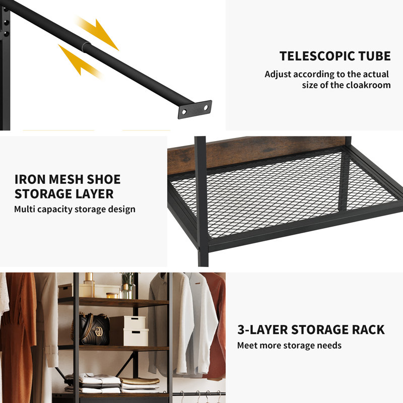 Sanak 70.8'' - 110'' Closet System, Black/Brown
