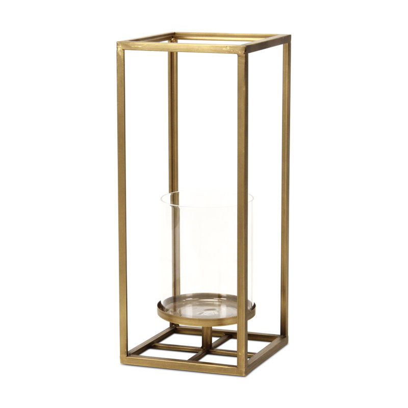 Pembertale Tall Square Gold Metal Lantern, 15.75" H x 6.5" W x 6.5" D, Gold