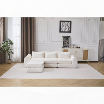 Foldable Wave Star Modular Sofa, Chenille Fabric for Living Room, Instant Expansion Comfortable Creative Furniture with 1 Middle Seat, 1 Ottoman and 1