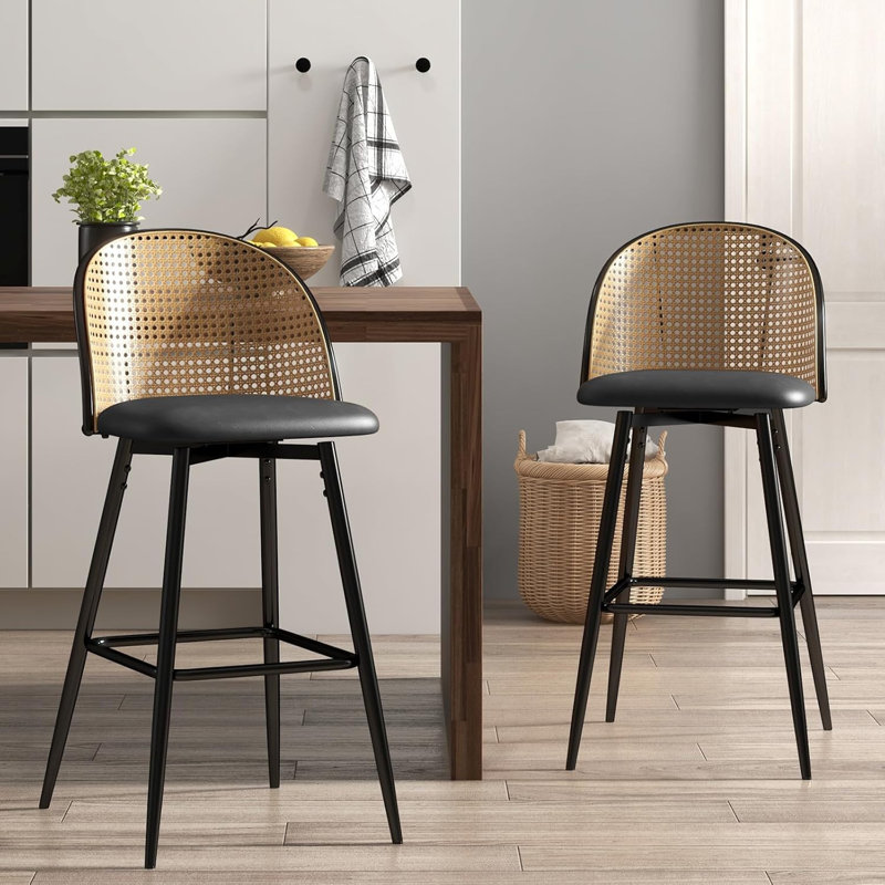 Upholstered Swivel Bar & Counter Stool (Set Of 2), Brown, Black