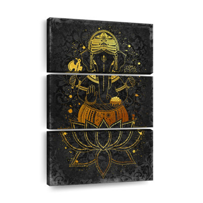 «Hindu God Ganesha» sur toile, reproduction de 3 pièces