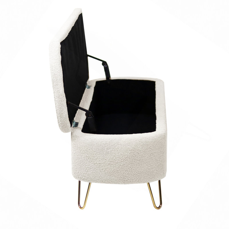 Toleen Storage Ottoman Bench for End of Bed Gold Legs, Modern Faux Fur Entryway Bench Upholstered Padded with Storage for Living Room Bedroom 