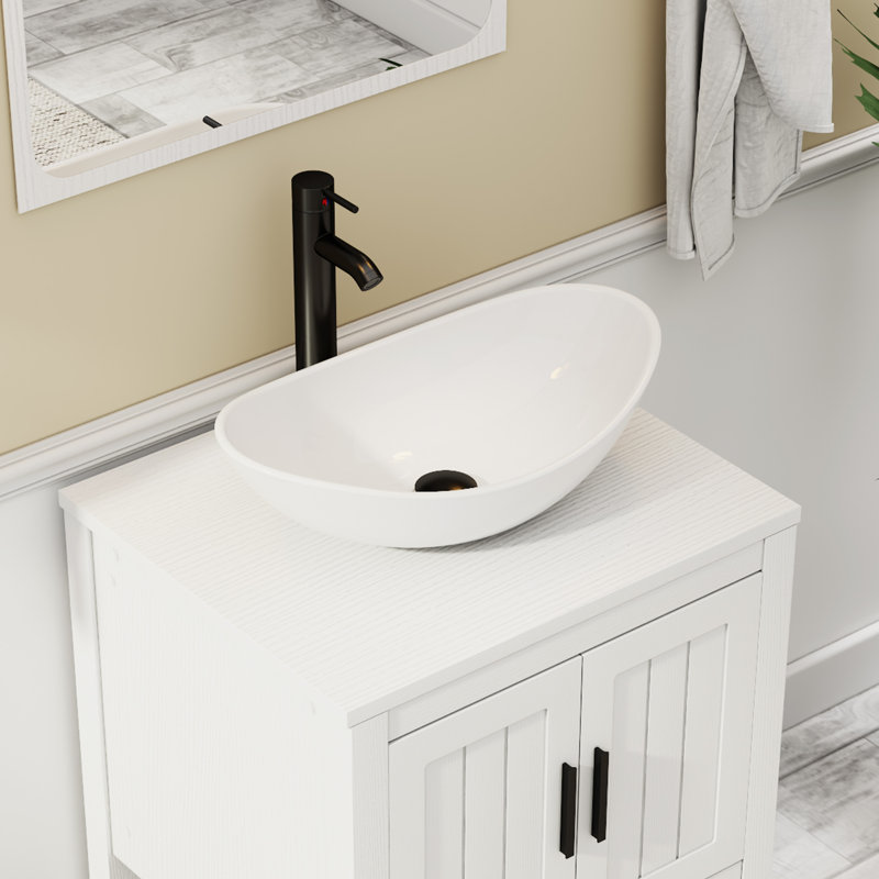 Sharee 24" Single Bathroom Vanity Set With Vessel Sink, Faucet And Drain, Assembly Required, White