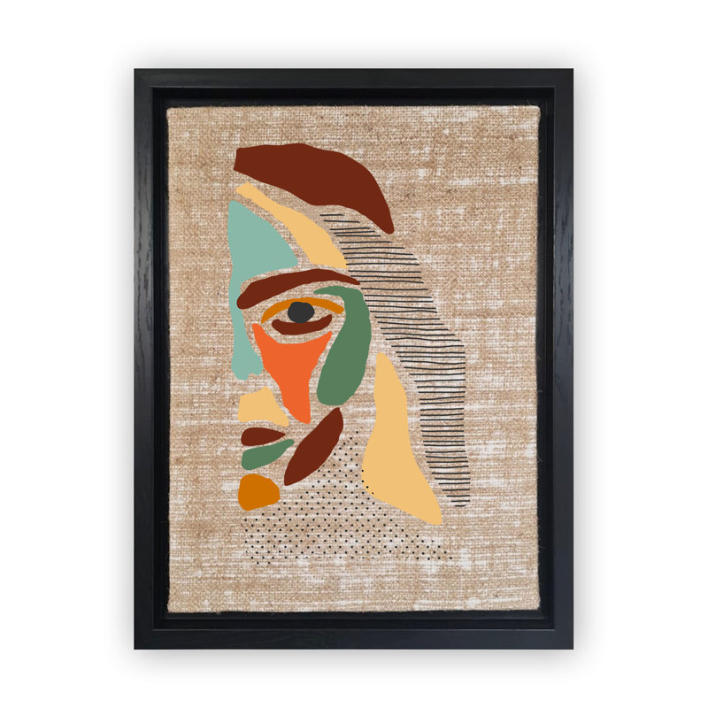 Peinture décorative sur toile, H 26 po x l 18,1 po, Noir, Bleu / Orange / Beige