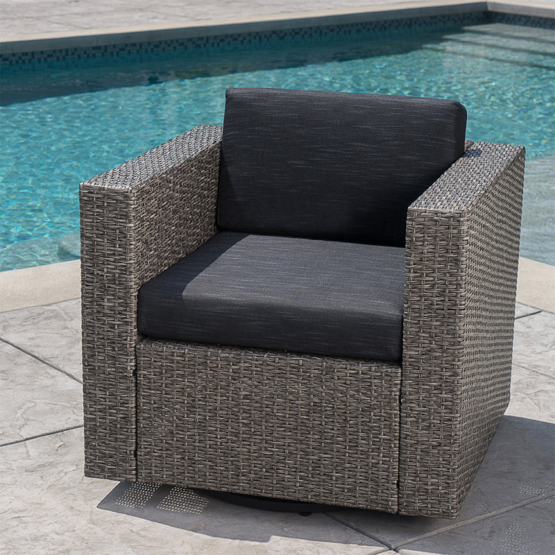 Chaise d'extérieur pivotante avec coussins, Noir, Gris foncé