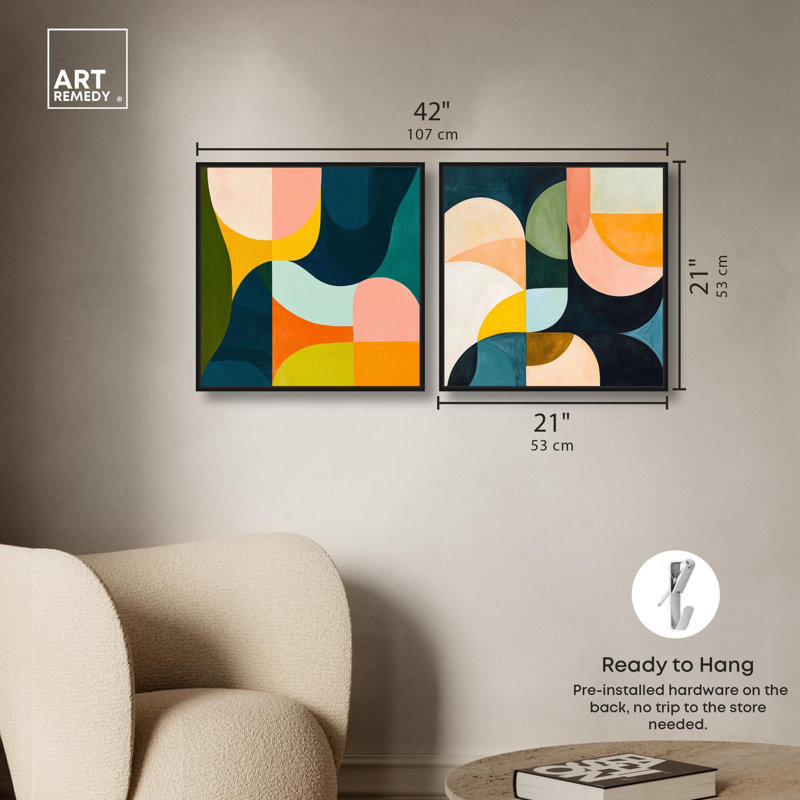 Cool and Warm Tones Set Canvas Print Colorful Wall Decor Set by Art Remedy, Black Frame, 12 x 12, H 21 po x l 21 po