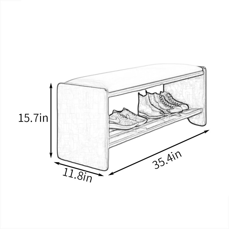 35.4in Shoe Change Stool Shoe Storage Bench, Orange/Natural Wood