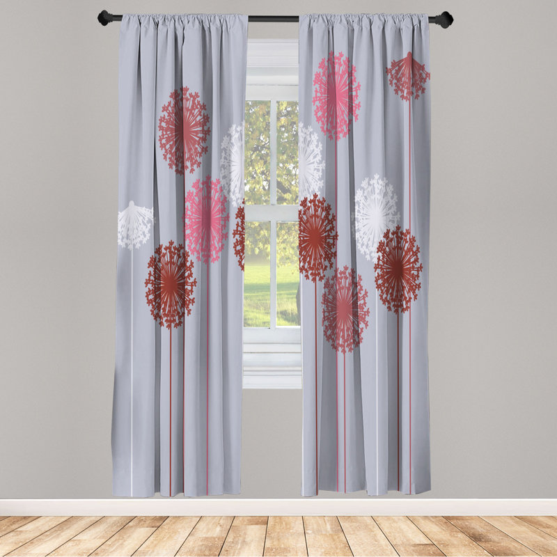Microfiber Floral Semi-Sheer Rod Pocket Curtain Panels, 28" W x 95" L, Gray/Pink