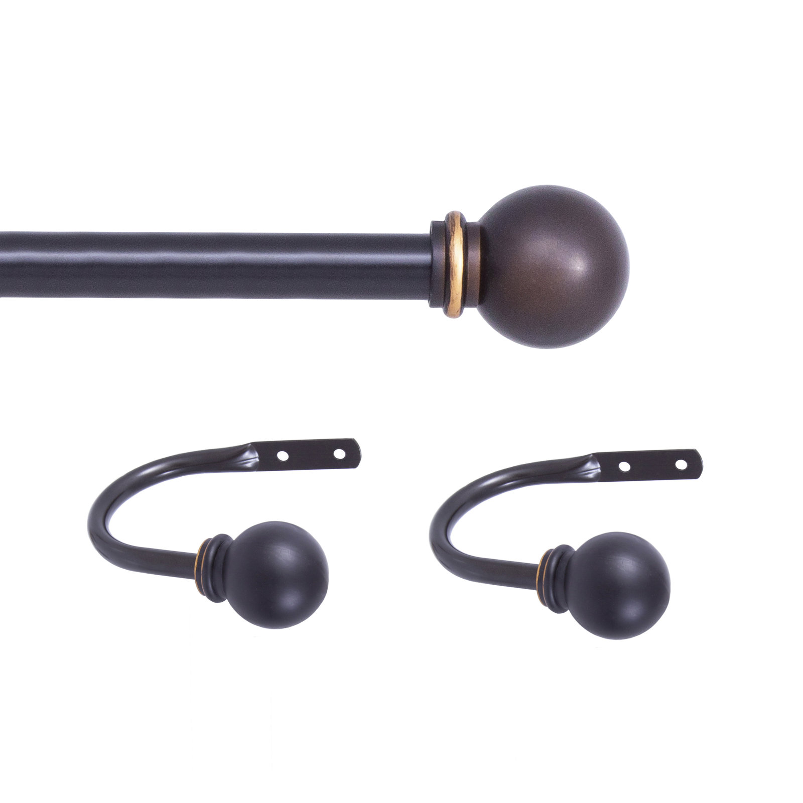 Lowri Ball End Curtain Rod and Holdback Set, 28" - 48", Oil Rubbed Bronze