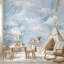 Abstrait abstrait Cloudscape aquarelle ciel or oiseaux amovible-129175027-129175028