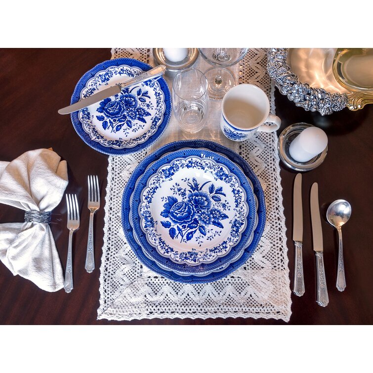 Tudor England Royal Classic Victoria 16 Piece Dinnerware Set, Service for 4, Blue