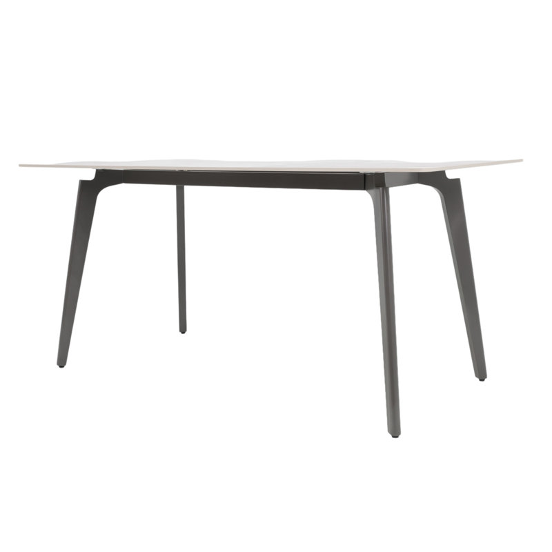62.99" Modern Artificial Stone White Pandora Straight Edge Dark Grey Metal Leg Dining Table-Can Accommodate 6 People(Dining Table Only)
