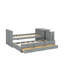 Lit plateforme simple en bois multifonctionnel avec bureau et tablette de rangement au bout du lit, lit gigogne intégré et 3 tiroirs-526349827