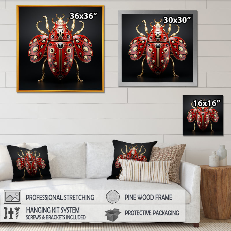 " Mysterious Beetle Lullaby I ", Black Single Picture Framed, 24" H x 24" W x 1" D