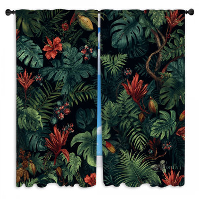 Tropical Leaves Flowers Window Curtains Jungle Sheer & Room Darkening - 2 Panels