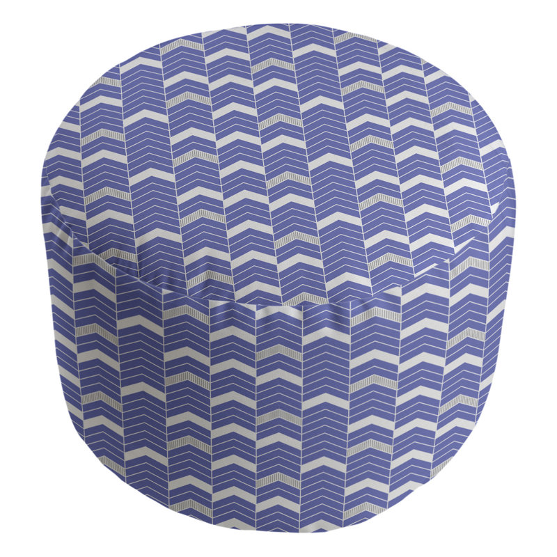 Upholstered Pouf, Blue/Gray