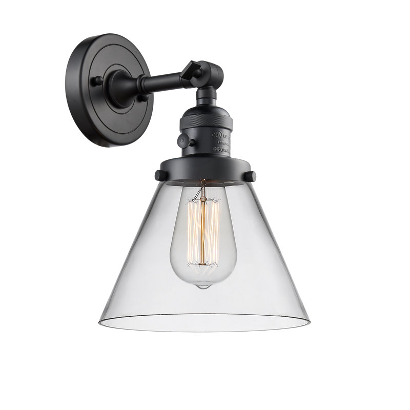 Cone 1 Light Sconce, 3.5 Watt Vintage LED Bulb, Clear, Matte Black
