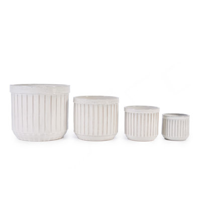 Ensemble de pots à fleurs en céramique blanche faite à la main de 4, 6/8/10/12 pouces de diamètre, motif de lignes verticales pour plantes grasses et cactus, utilisation intérieure / extérieure sur le rebord de la fenêtre et de la bibliothèque, matériau respirant