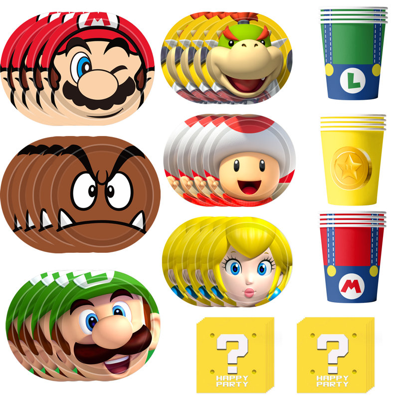 Mario Birthday Decorations Tableware,120pcs Mario Plates and Napkins Set